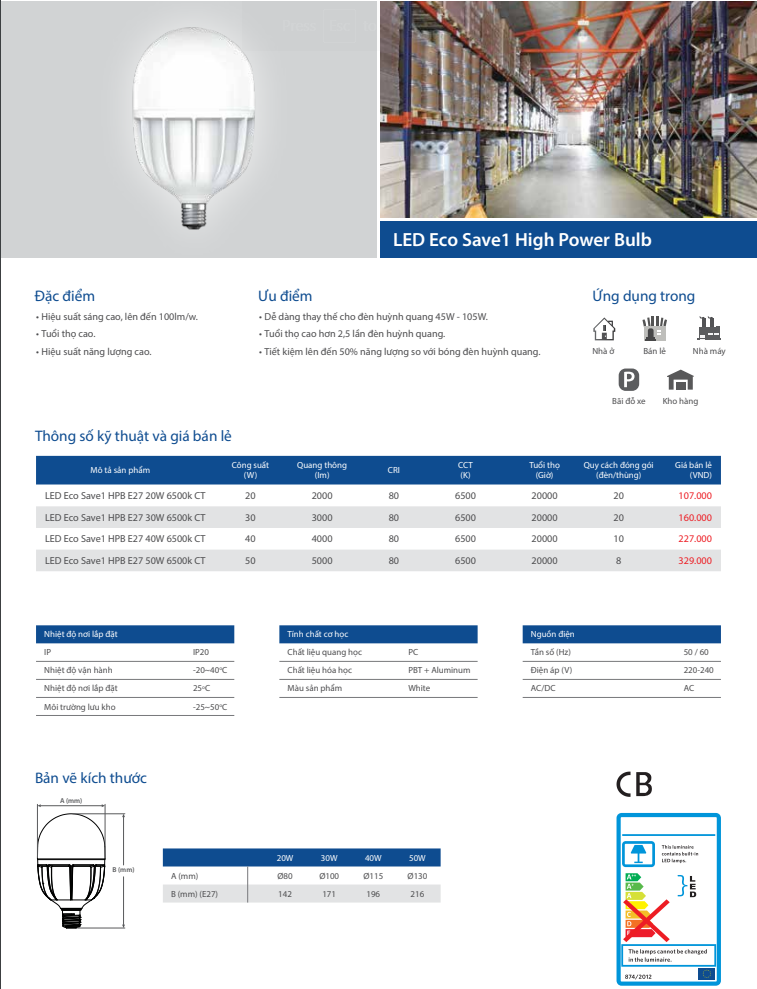 Bóng Led trụ Eco Save 1 High Power Bulb